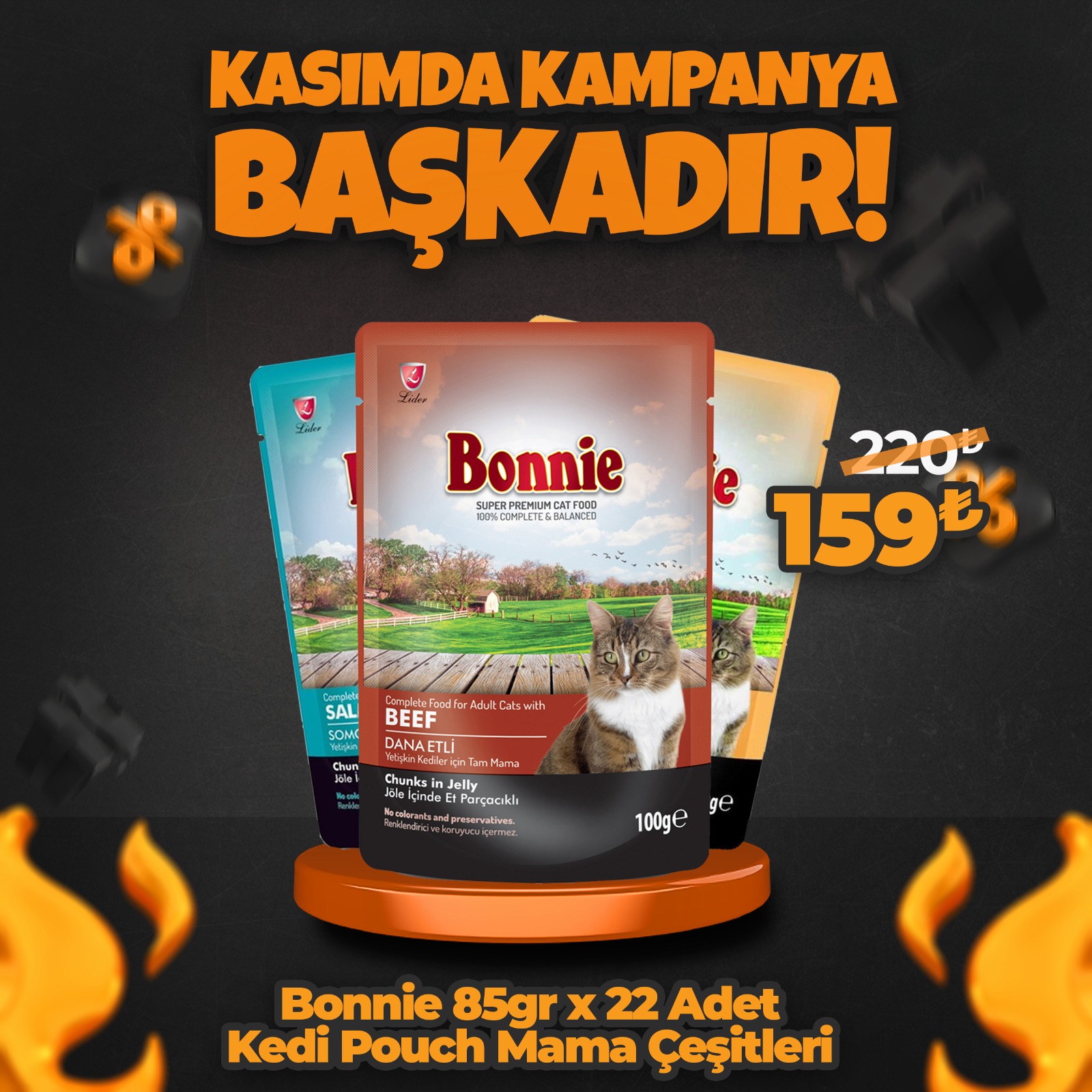 Bonnie Pouch Kedi Maması Çeşitleri 85gr x 22 Adet