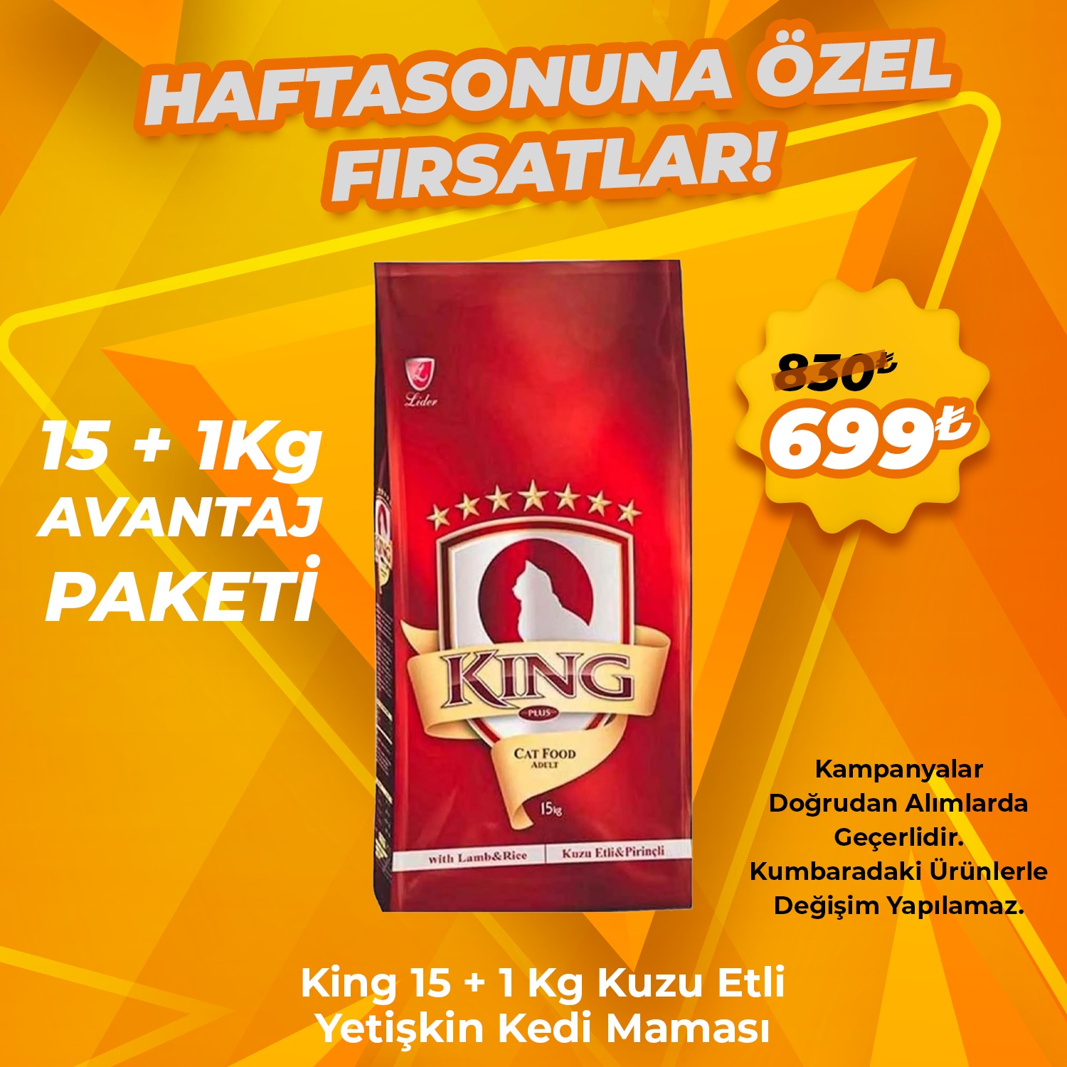 King Etli Yetişkin Kedi Maması 15+1 Kg Hediyeli