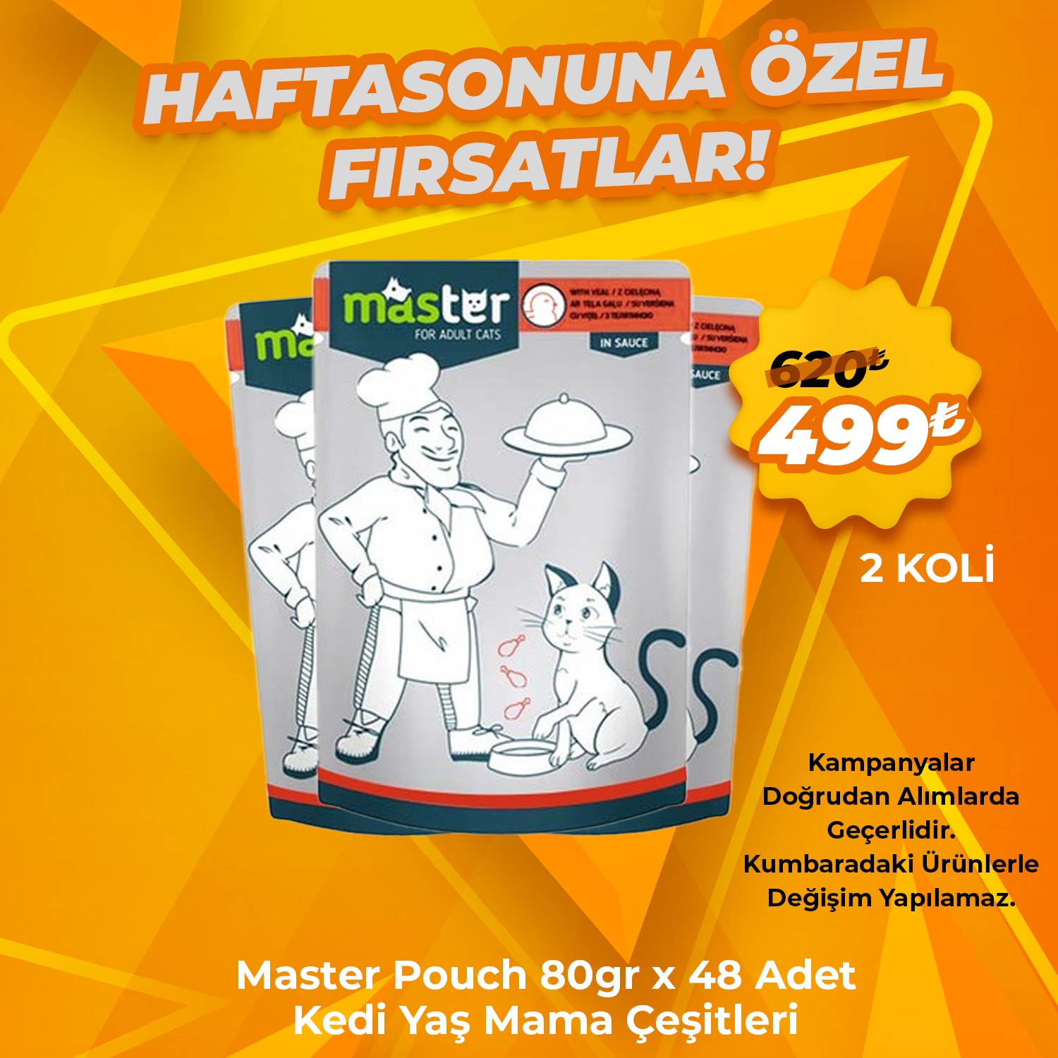 Master Pouch 80gr x 48 Adet (2 Koli) Kedi Pouch Mama Çeşitleri