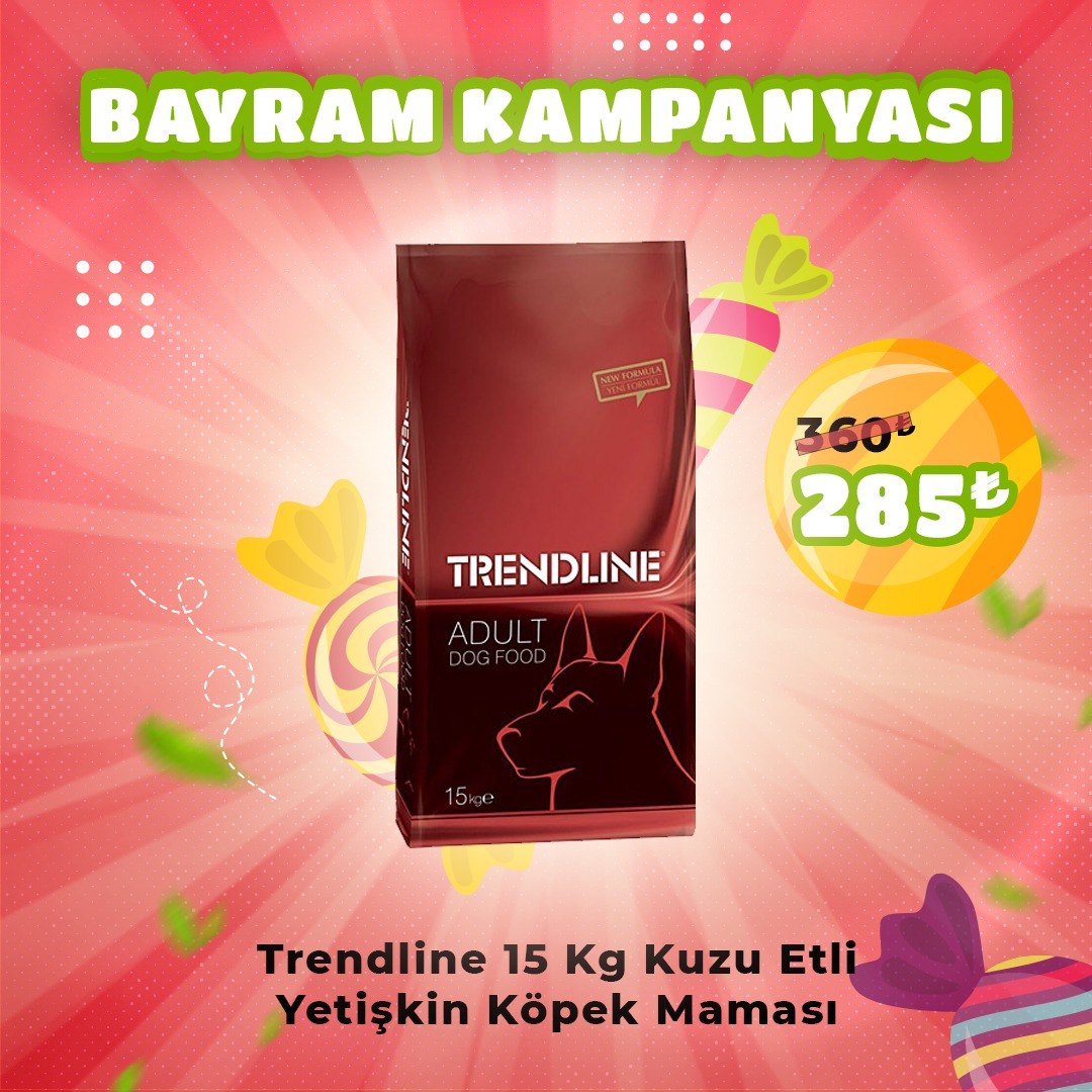 Trendline Kuzu Etli Yetişkin Köpek Maması 15 Kg + 1 Adet Pedigree Ödül Maması Hediye