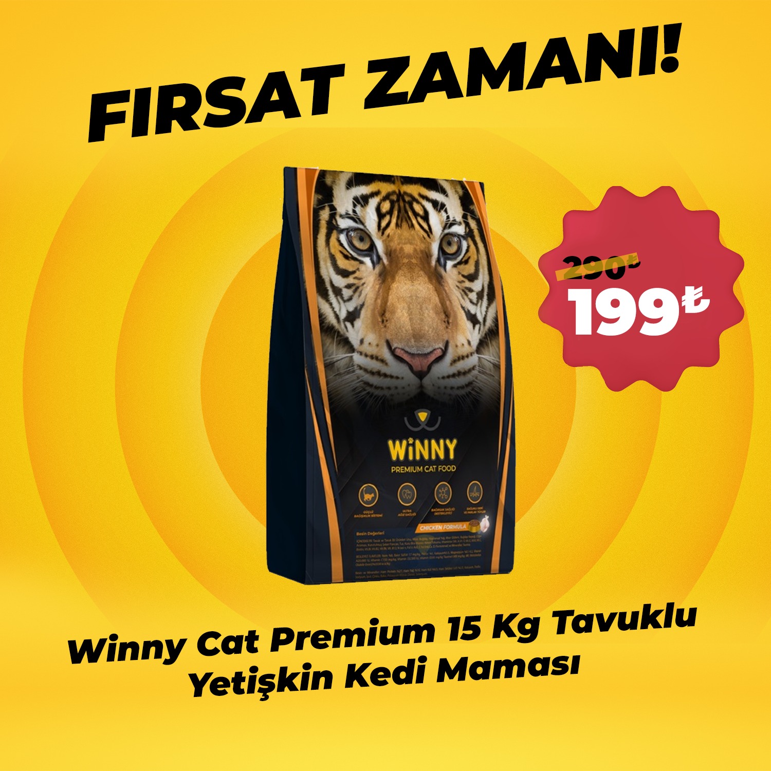 Winny Premium Cat 15 Kg Tavuklu  Yetişkin Kedi Maması