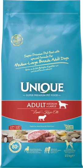 Unique Orta ve İri Irk Yetişkin Köpek Maması Kuzu Etli 15 kg