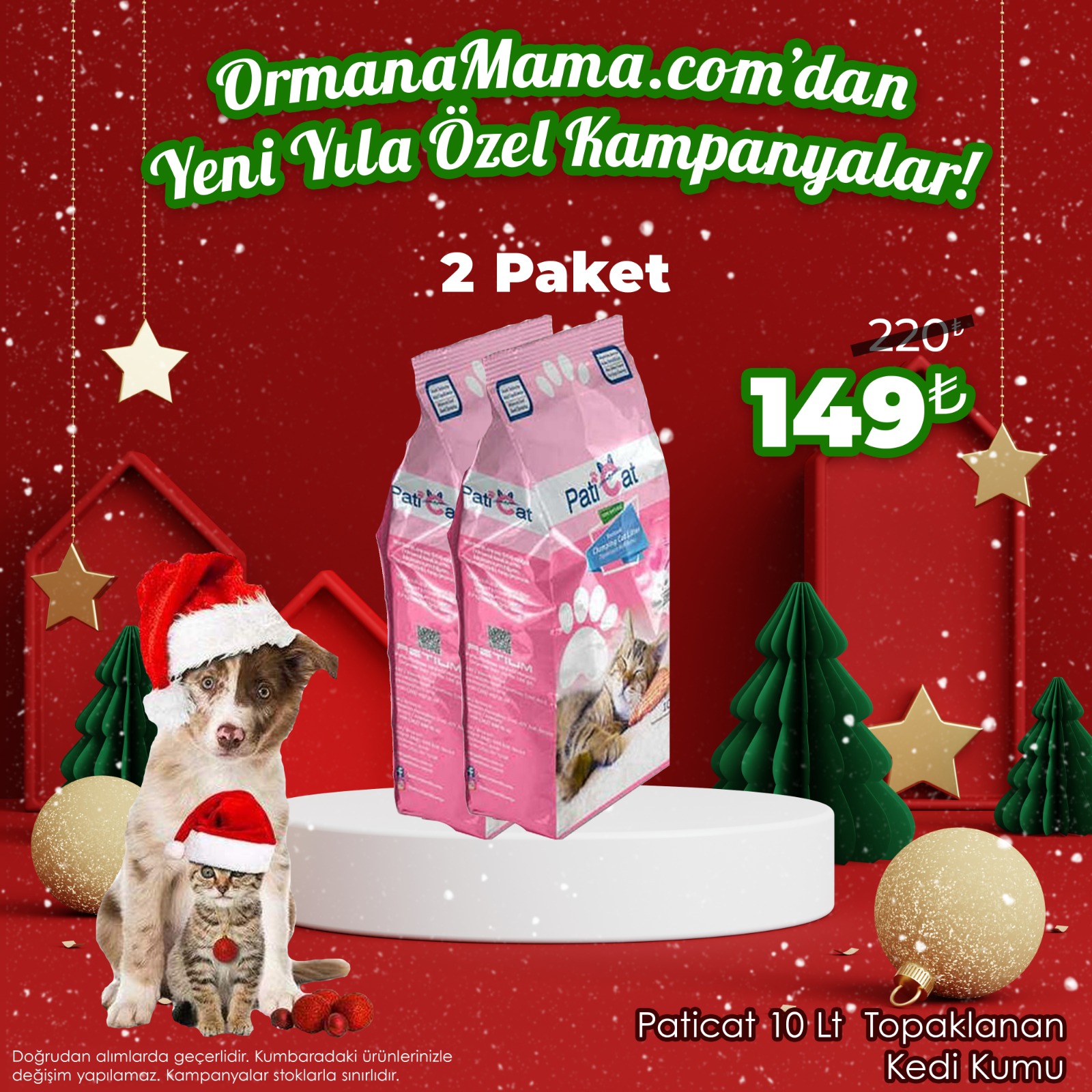 Paticat 10Lt x 2 Paket Topaklanan Kedi Kumu