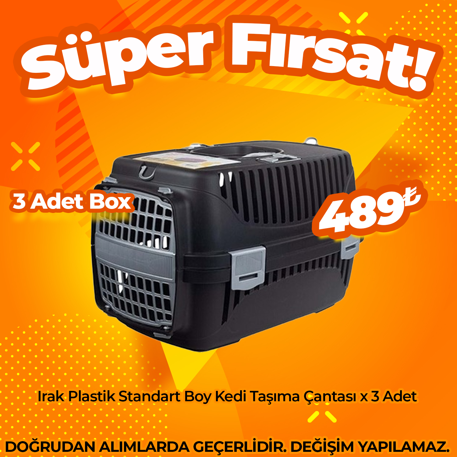 Irak Plastik Standart Boy Kedi Taşıma Çantası x 3 Adet