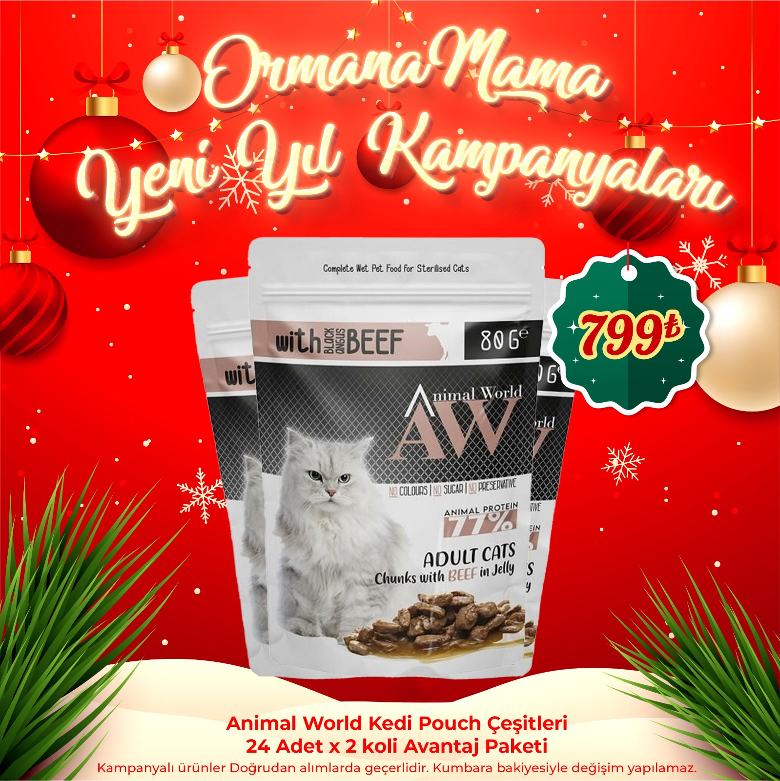 Animal World Kedi Pouch Çeşitleri 24 Adet x 2 koli Avantaj Paketi 