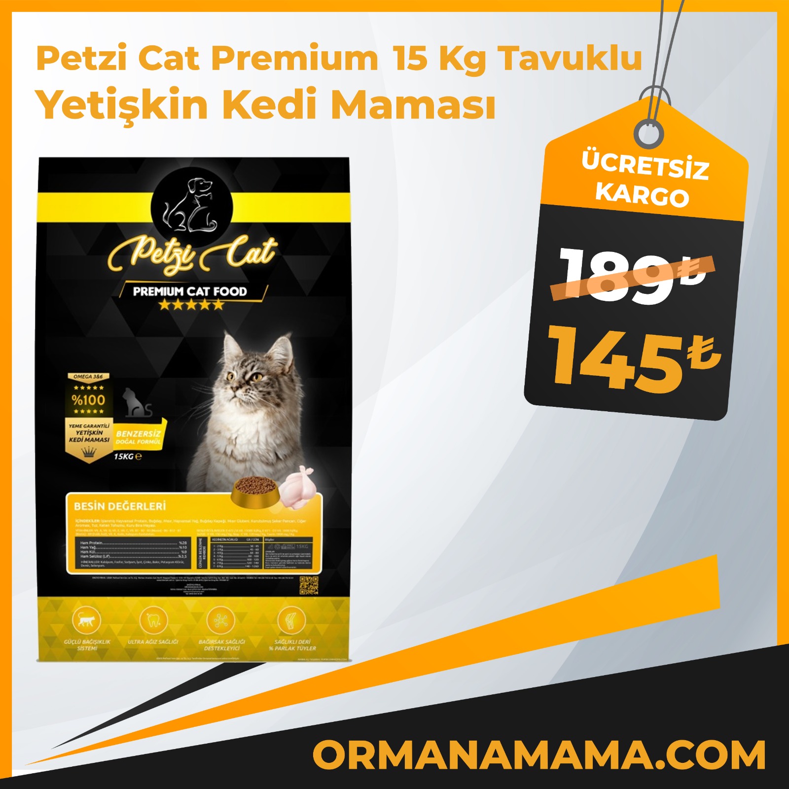 Petzi Cat Premium 15 Kg Tavuklu Yetişkin Kedi Maması