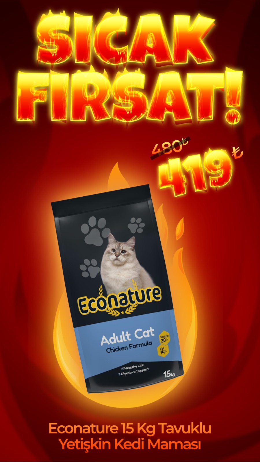 Econature Tavuklu Yetişkin Kedi Maması 15 Kg (Direkt Alım)