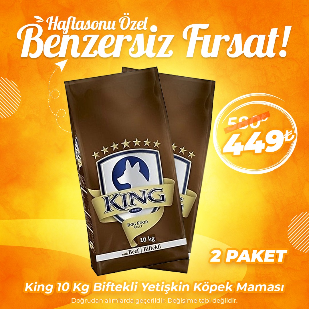 King 10 Kg Biftekli Yetişkin Köpek Maması x 2 Paket (Benzersiz Fırsat)