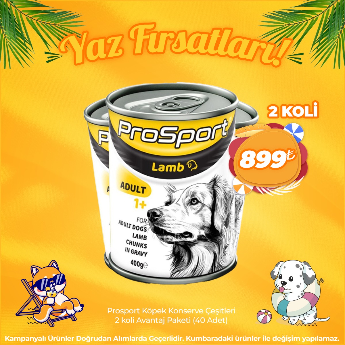 Prosport Köpek Konserve çeşitleri 2 koli Avantaj Paketi (40 Adet)