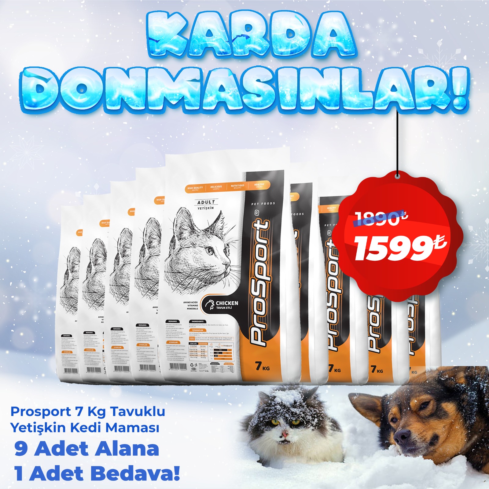 Prosport 7 Kg Tavuklu Yetişkin Kedi Maması 9 Alana 1 Bedava