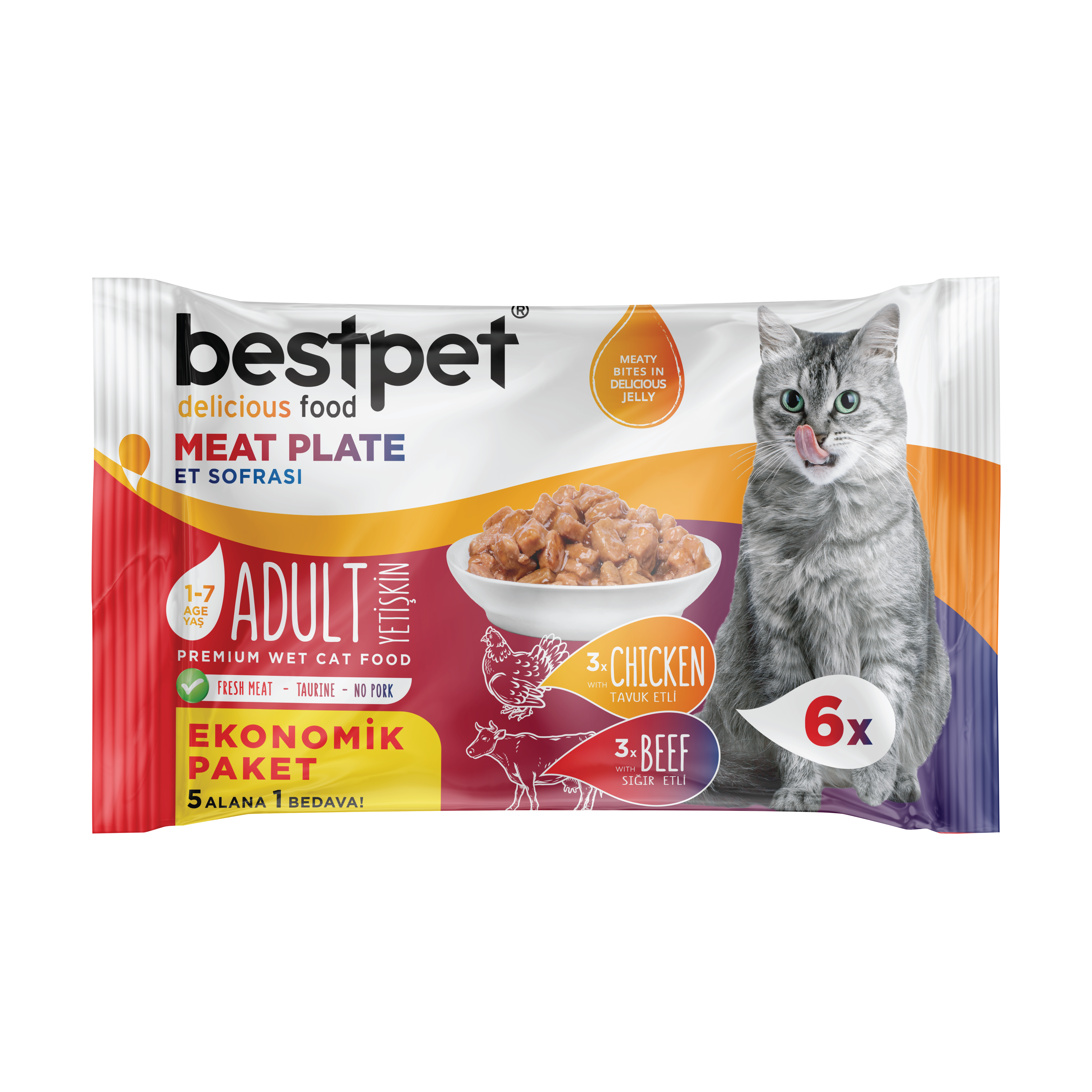 Bestpet Kuzulu ve Tavuk Etli Taurinli Yetişkin Kedi Maması 85gr 5 Adet + 1 Adet HEDİYELİ!