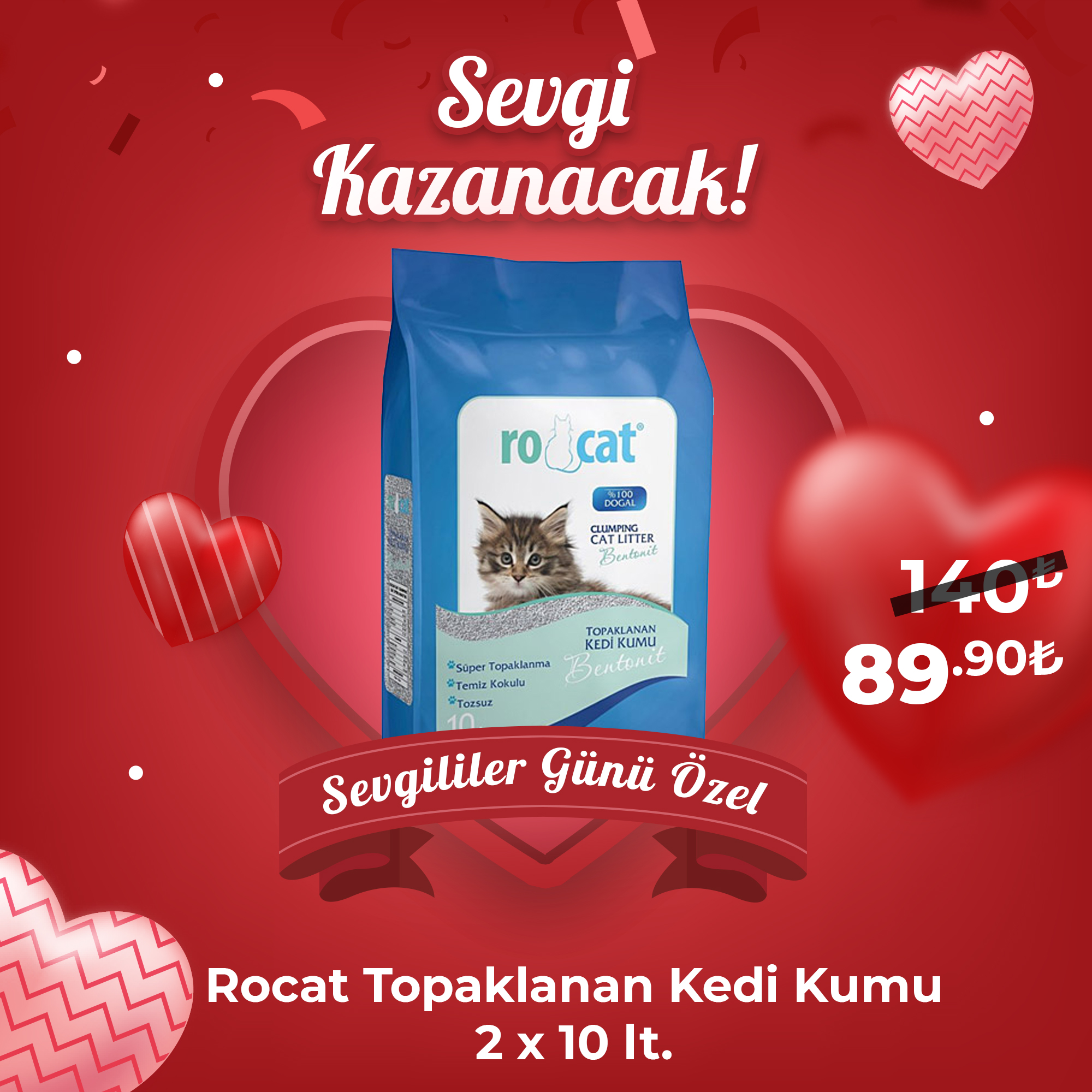 Rocat Topaklanan Kedi Kumu 2 x 10lt