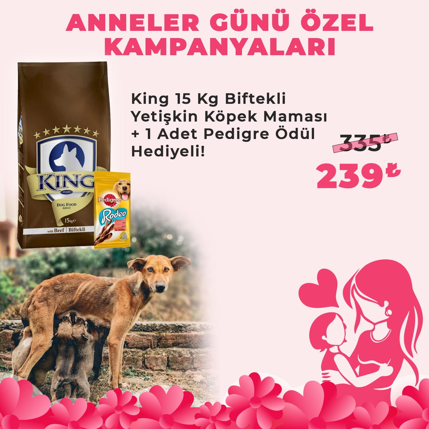 King 15 Kg Biftekli Yetişkin Köpek Maması + 1 Adet Pedigree Ödül Maması Hediyeli