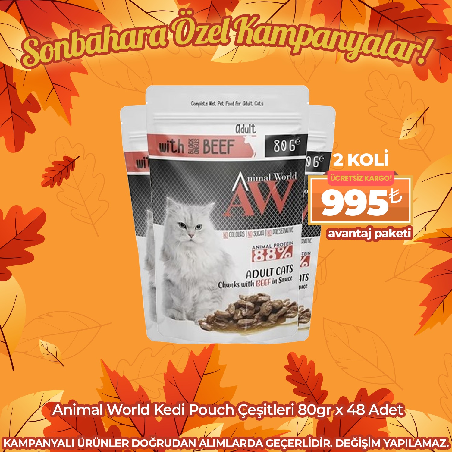 Animal World Kedi Pouch Çeşitleri 24 Adet x 2 koli Avantaj Paketi