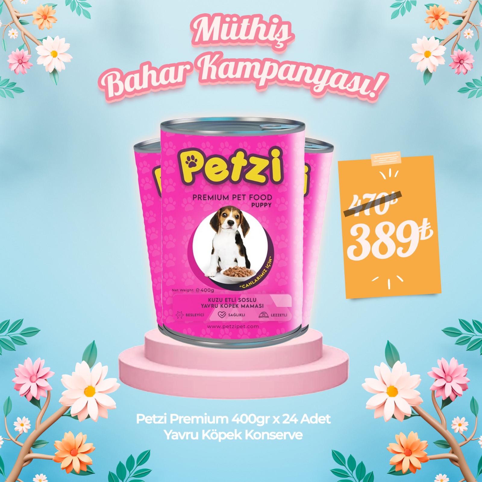 Petzi Dog Premium 400 Gr x 24 Adet Kuzu Etli Yavru Köpek Konservesi