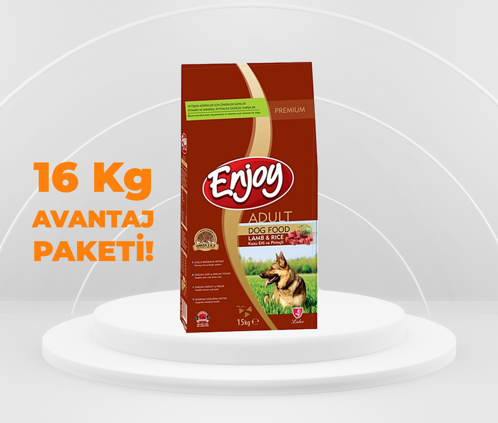 Enjoy Yetişkin Kuzu Etli Pirinçli Köpek Maması 15 Kg + 1 Kg (Avantaj Paketi)