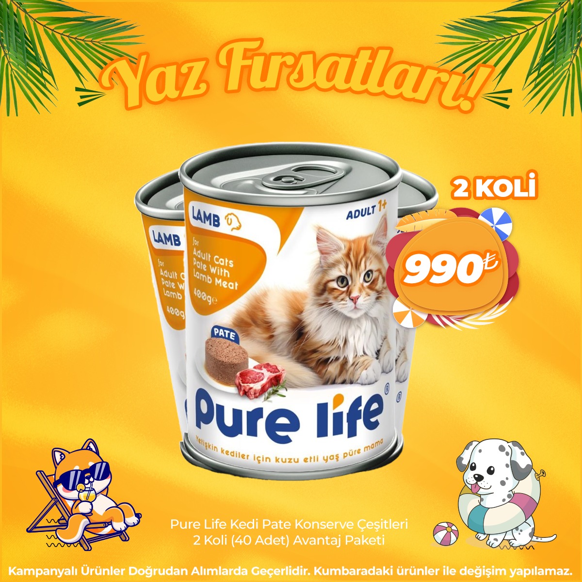 Pure Life Kedi Pate Konserve Çeşitleri 2 Koli (40 Adet) Avantaj Paketi