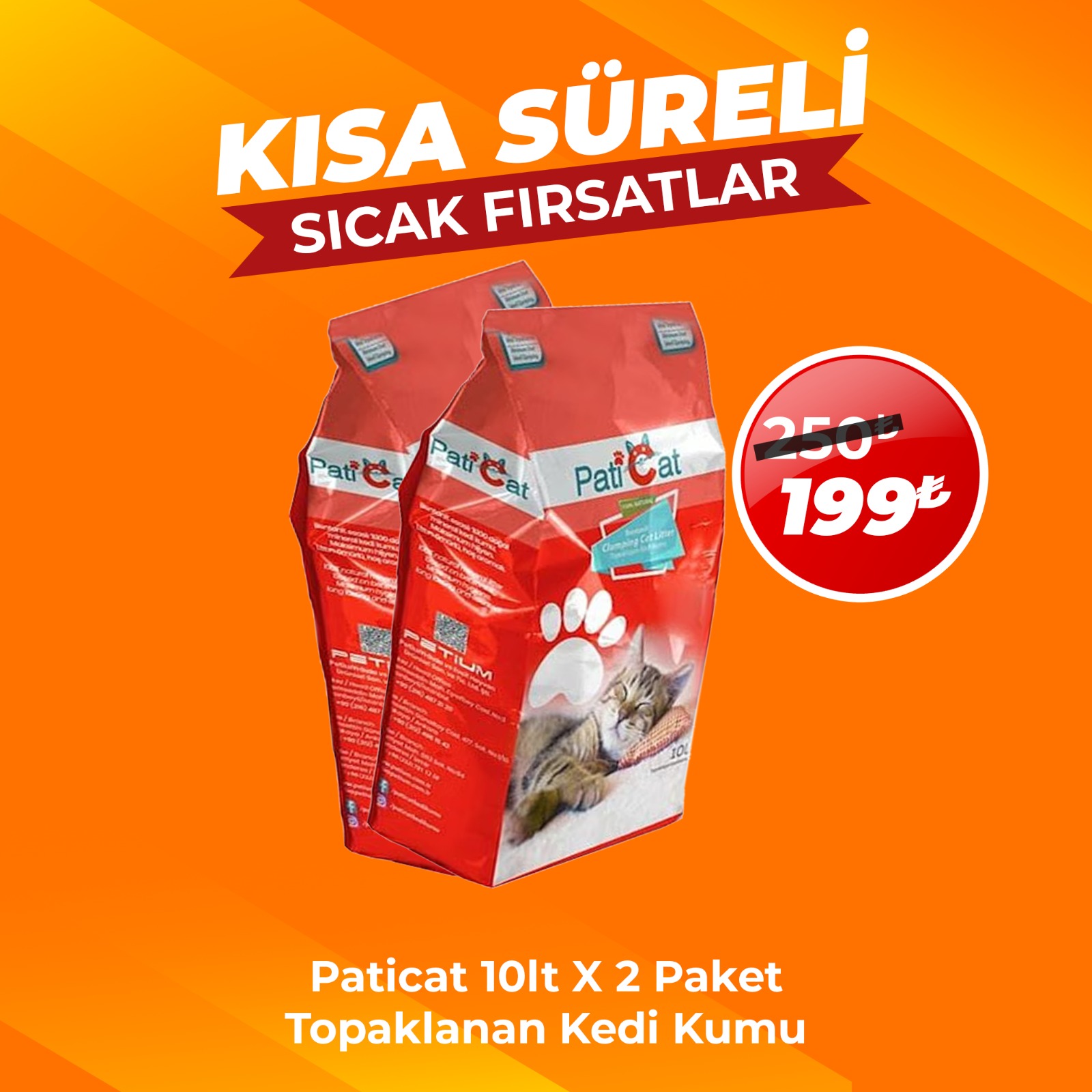 PatiCat İnce Kedi Kumu Çeşitleri 2 Adet x 10 Lt