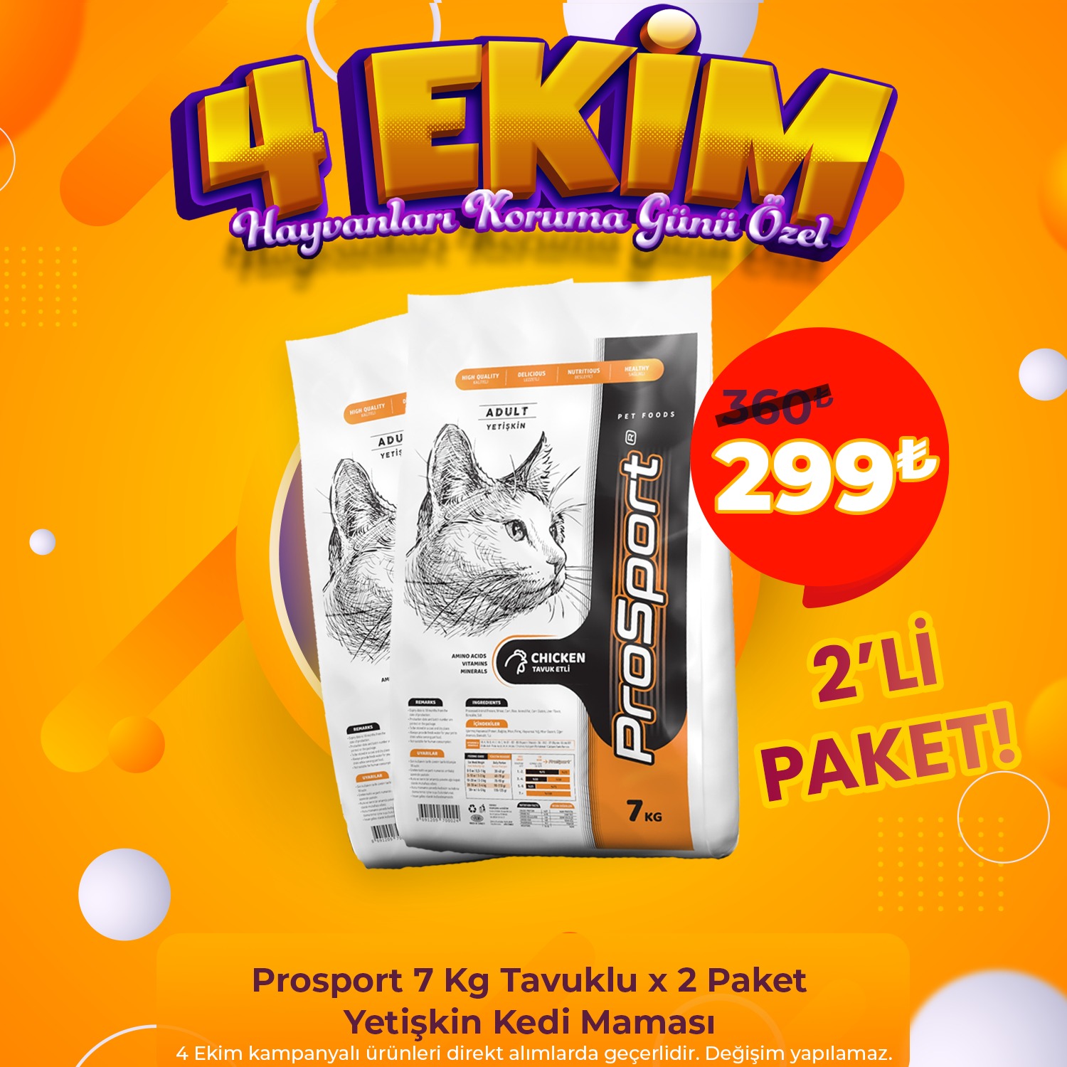 ProSport Tavuklu Yetişkin Kedi Maması 7 Kgx2 Adet (2'li Avantaj Paketi)