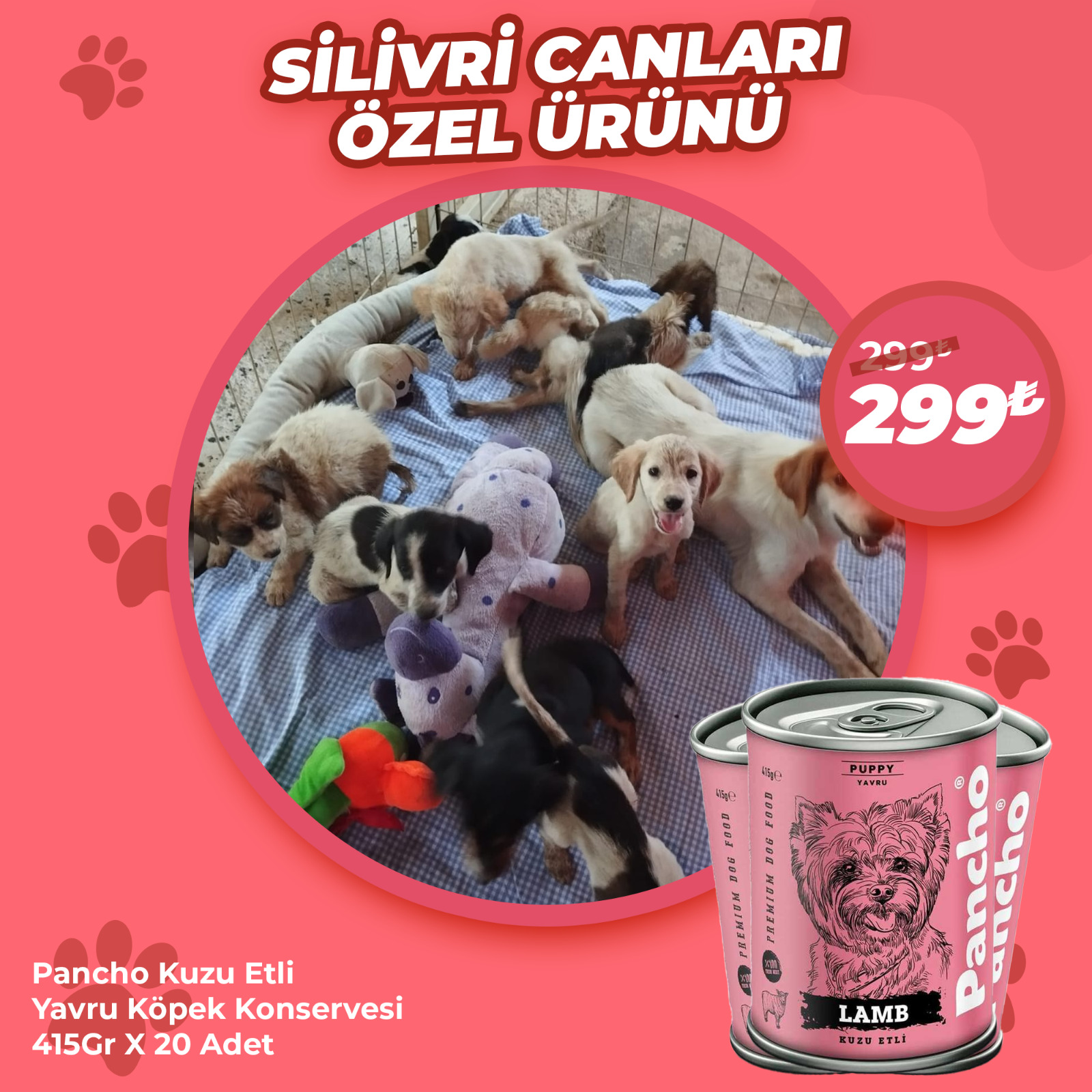 Pancho Kuzu Etli Yavru Köpek Konservesi 20 Adet - Silivri Canları Özel Ürünü