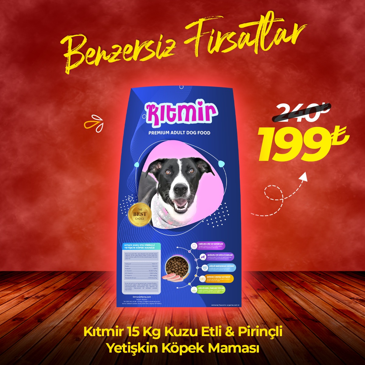 Kıtmir 15 Kg Kuzu Etli Pirinçli Premium Yetişkin Köpek Maması