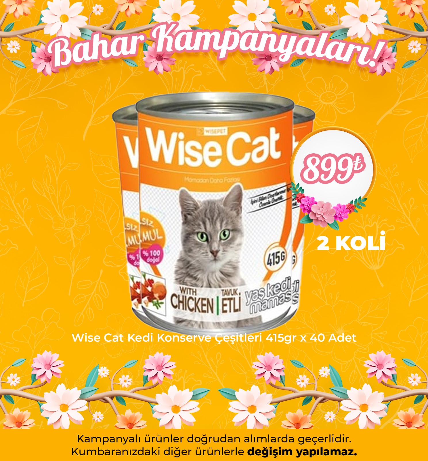 Wise Cat Kedi Konserve Çeşitleri 415gr x 40 Adet ( Avantaj Paketi )