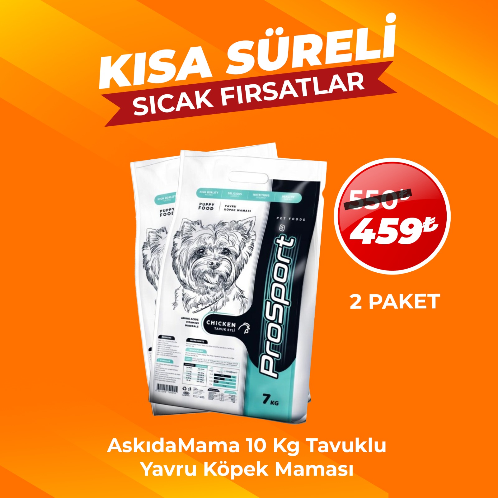 Prosport 10 Kg Tavuklu Yavru Köpek Maması x 2 Adet (Avantaj Paketi)