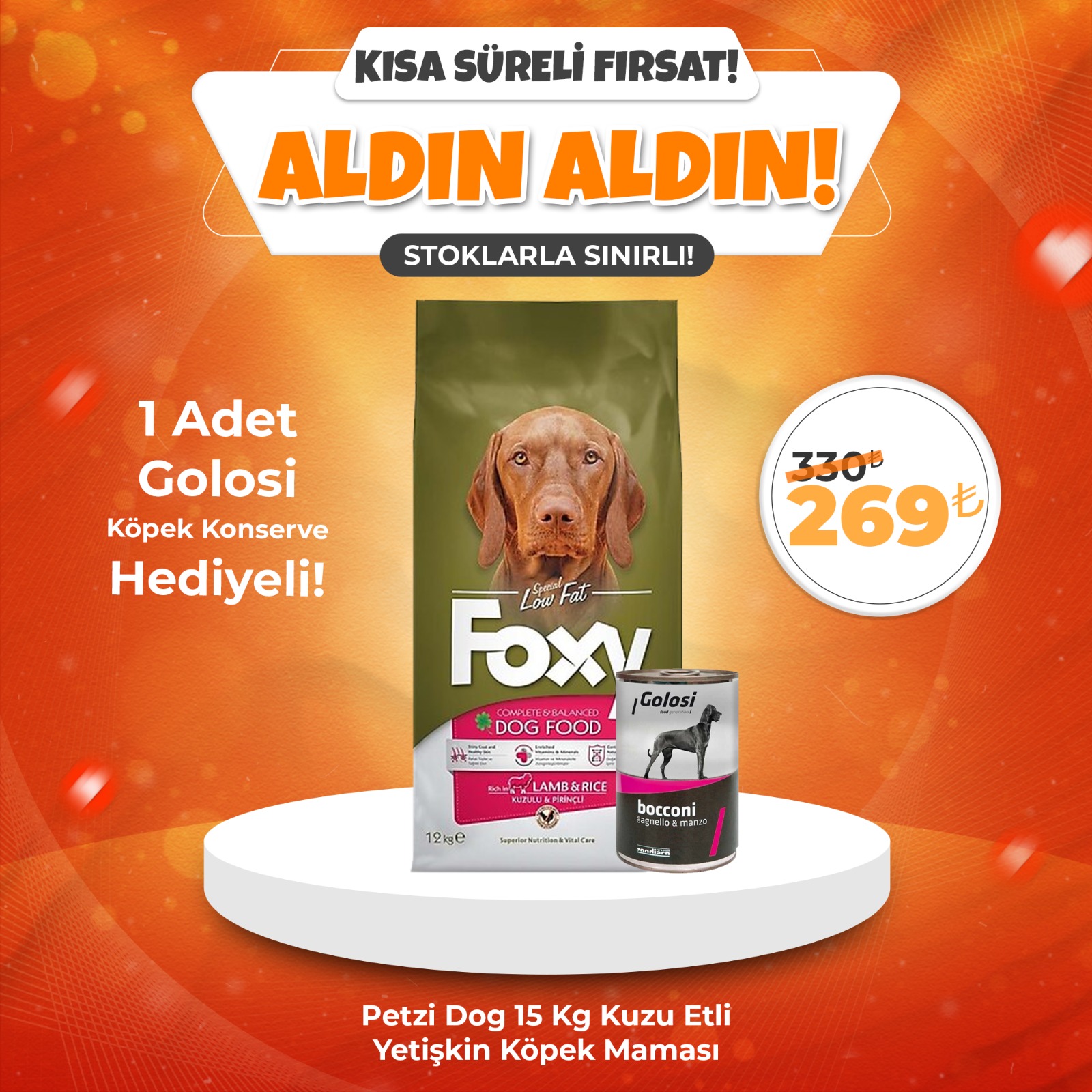 Foxy 12 Kg Kuzu Etli Yetişkin Köpek Maması + 1 Adet Golosi Köpek Konserve Hediyeli