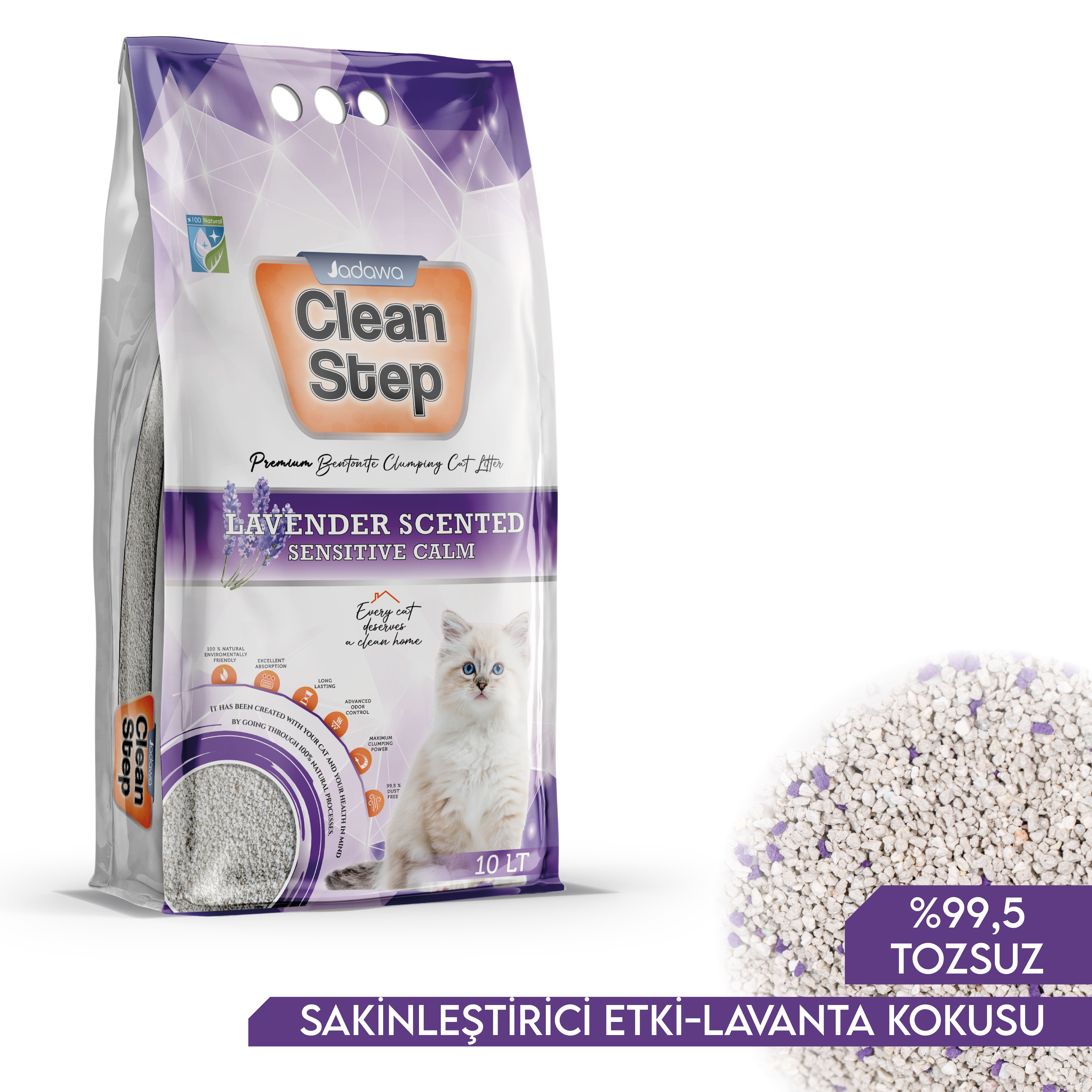 Clean Step Lavanta Kokulu Topaklanan İnce Tane Bentonit Kedi Kumu 10 LT