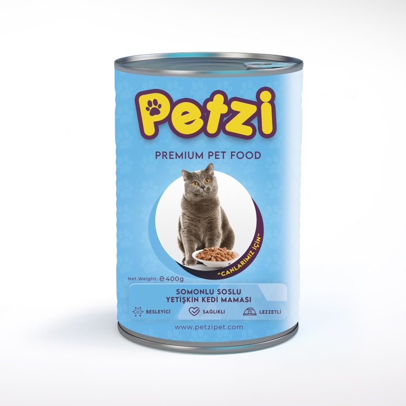 Petzi Cat Premium 400Gr x 24 Adet Somonlu Yetişkin Kedi Konservesi