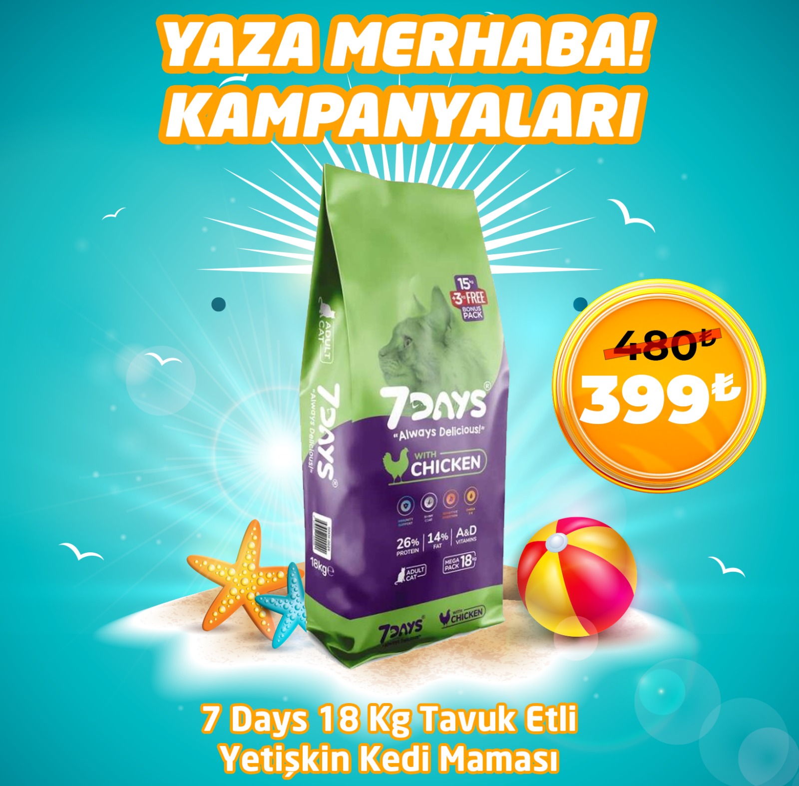 7 Days Tavuk Etli Yetişkin Kedi Maması 18 Kg