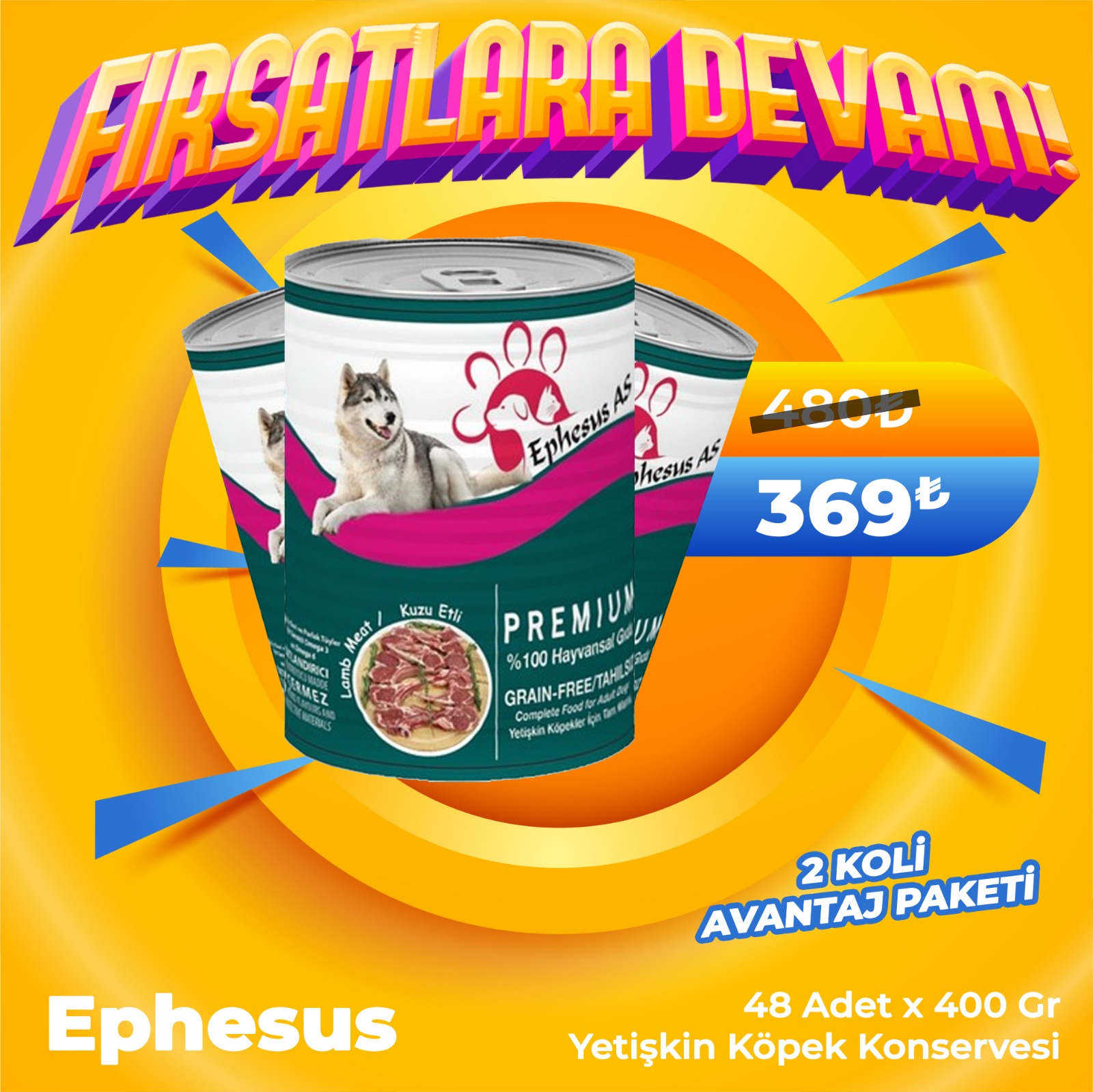 Ephesus As Köpek Konservesi Çeşitleri 415 gr x 48 Adet (Avantaj Paketi)