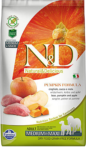 N-D Pumpkin Tahılsız Bal Kabaklı Yaban Domuzlu Elmalı Orta ve Büyük Irk Yetişkin Köpek Maması 12 Kg
