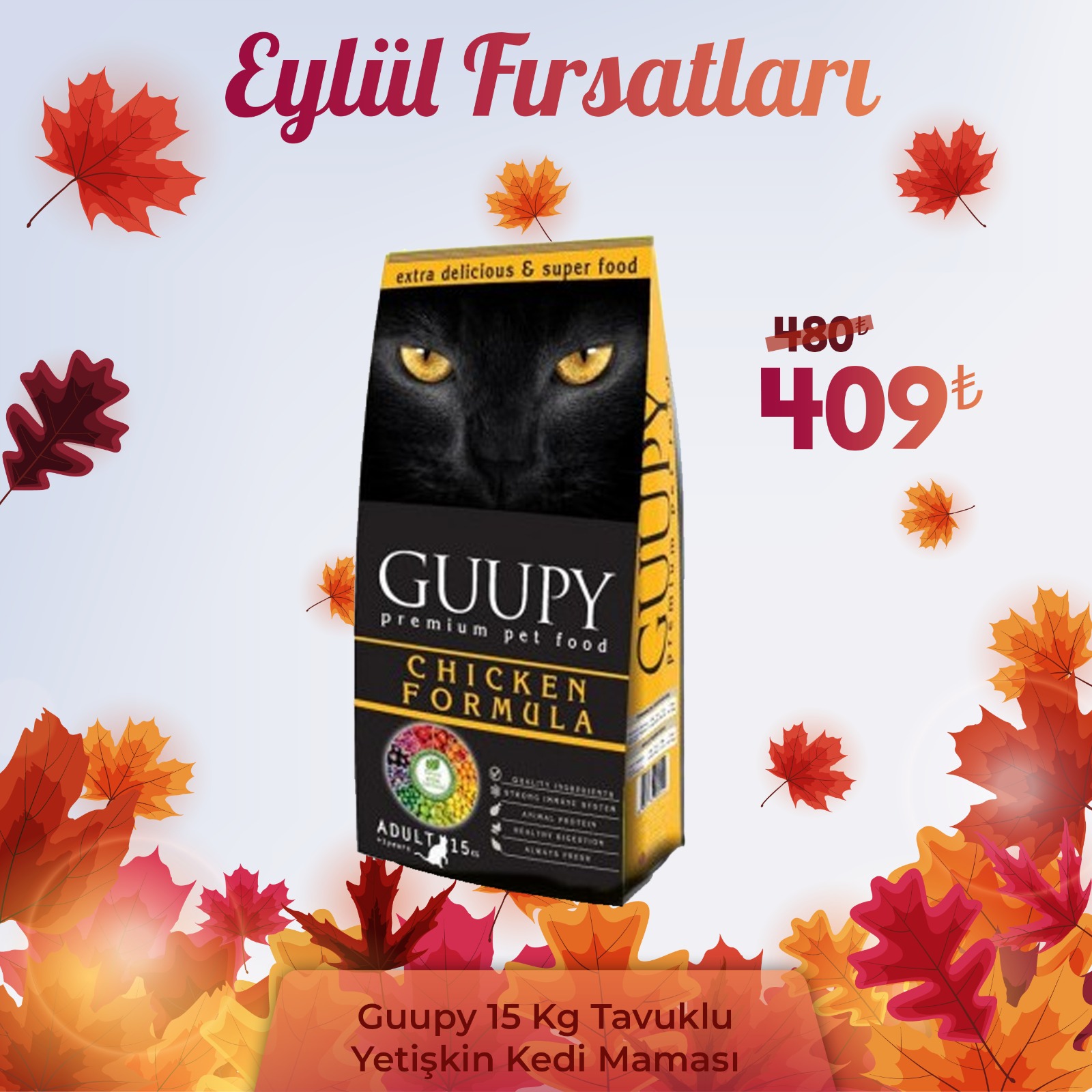 Guupy Tavuklu Yetişkin Kedi Maması 15 kg