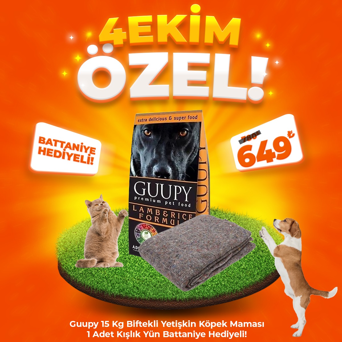 Guupy Kuzu Etli Yetişkin Köpek Maması 15 Kg + 1 Adet Kışlık Battaniye Hediye