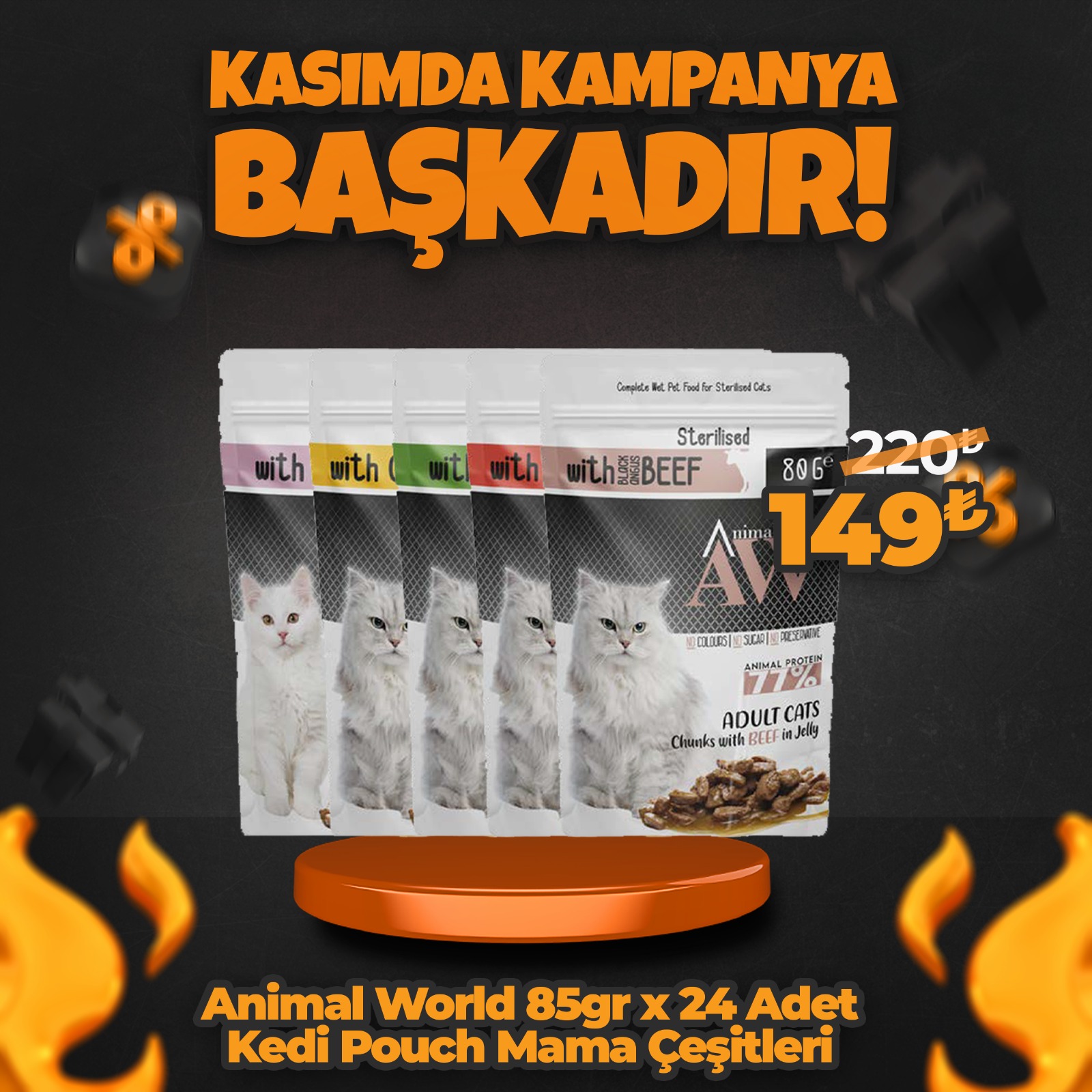 Animal World 100 gr x 24 Adet Kedi Pouch Mama Çeşitleri