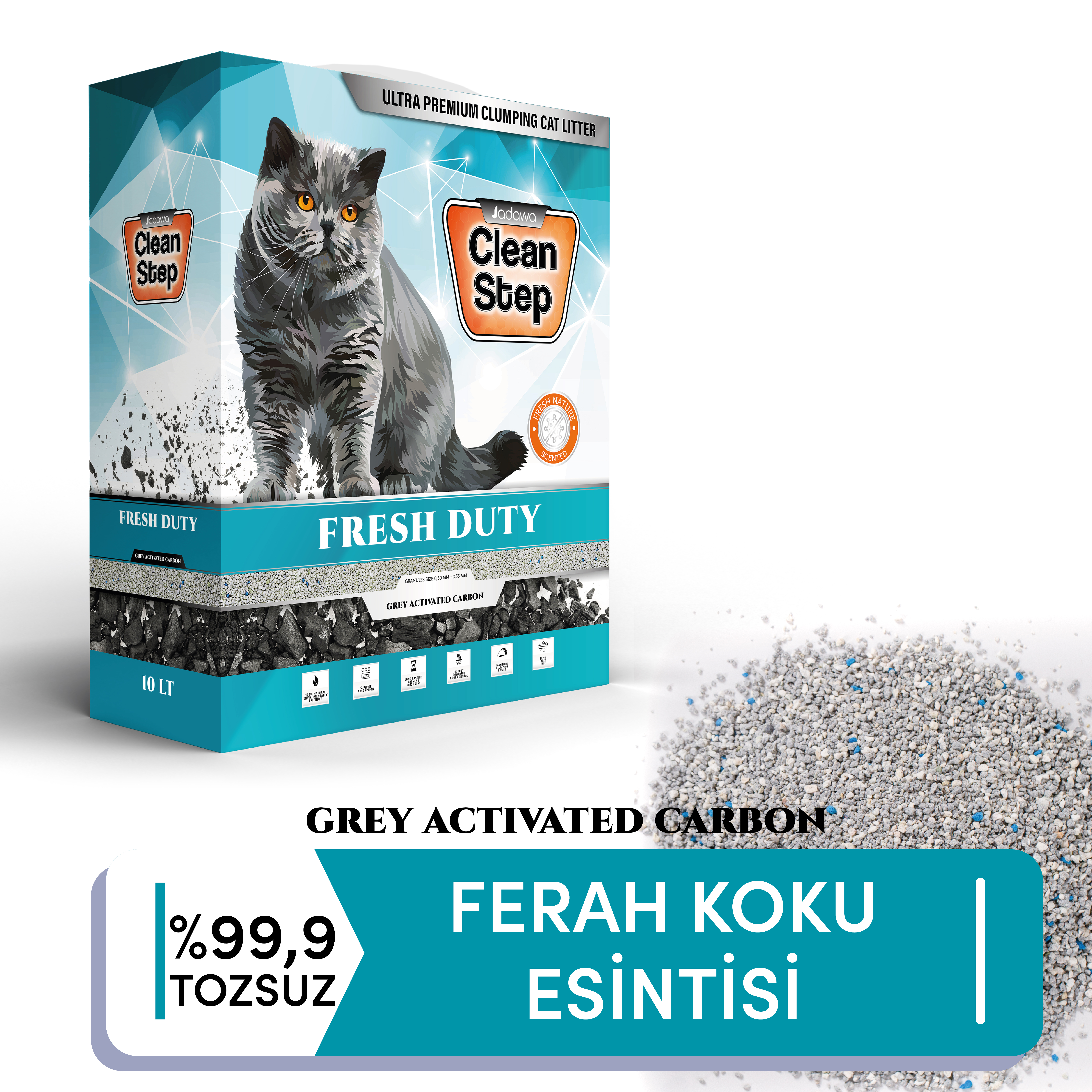 Clean Step Fresh Duty Aktif Karbonlu Bahar Kokulu Topaklanan İnce Tane Bentonit Kedi Kumu 10 LT