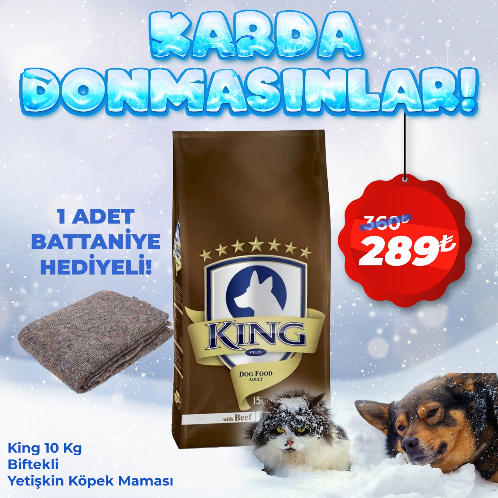 King Biftekli Yetişkin Köpek Maması 10 kg + 1 Adet Battaniye Hediyeli