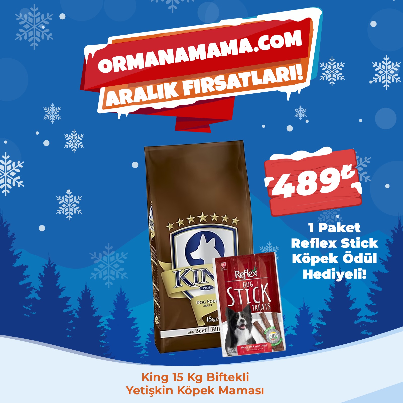 King 15 Kg Biftekli Yetişkin Köpek Maması - 1 Paket Reflex Stick Ödül Hediyeli!