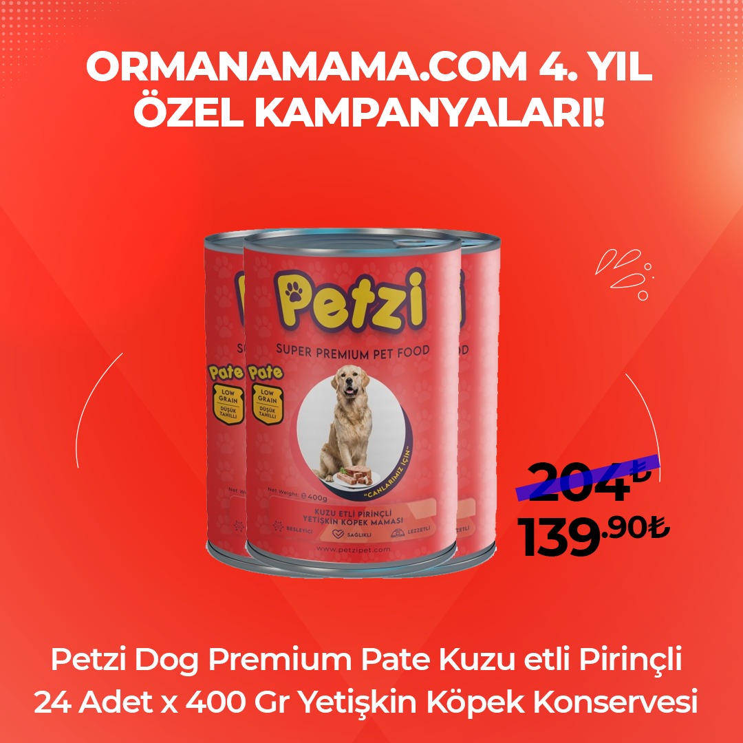 Petzi Dog Premium 400 Gr x 24 Adet Düşük Tahıllı Ezme Kuzu Etli Pirinçli  Yetişkin Köpek Konserve 