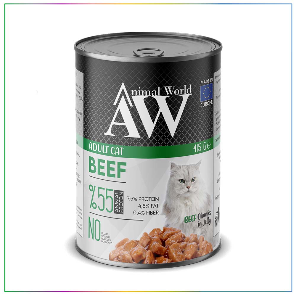 Animal World Jöle İçerisinde Beef Sığır Etli Yetişkin Kedi Konservesi 415 Gr x24 Adet