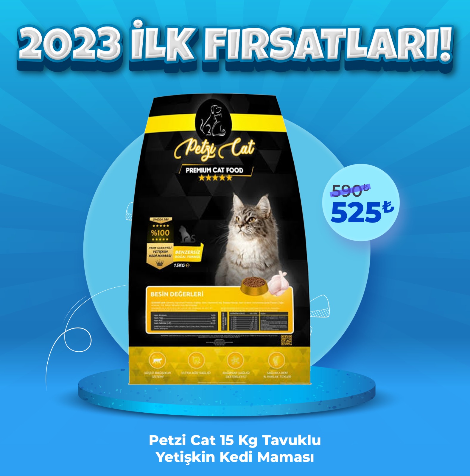 Petzi Cat Premium 15 Kg Tavuklu Yetişkin Kedi Maması
