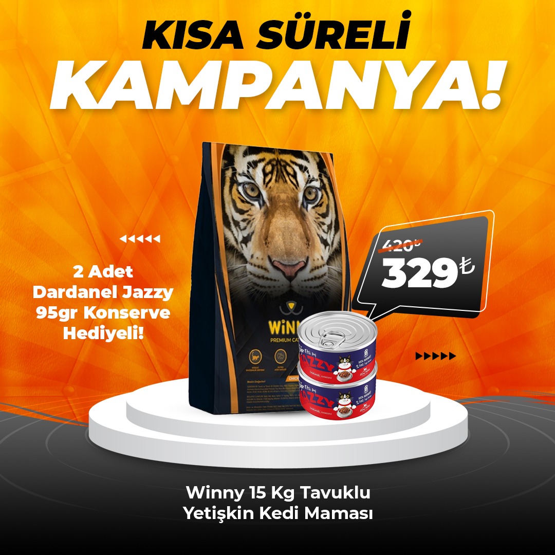 Winny 15 Kg Tavuku Yetişkin Kedi Maması + 2 Ad Dardanel Jazzy 95 Gr Kedi Konserve Hediyeli