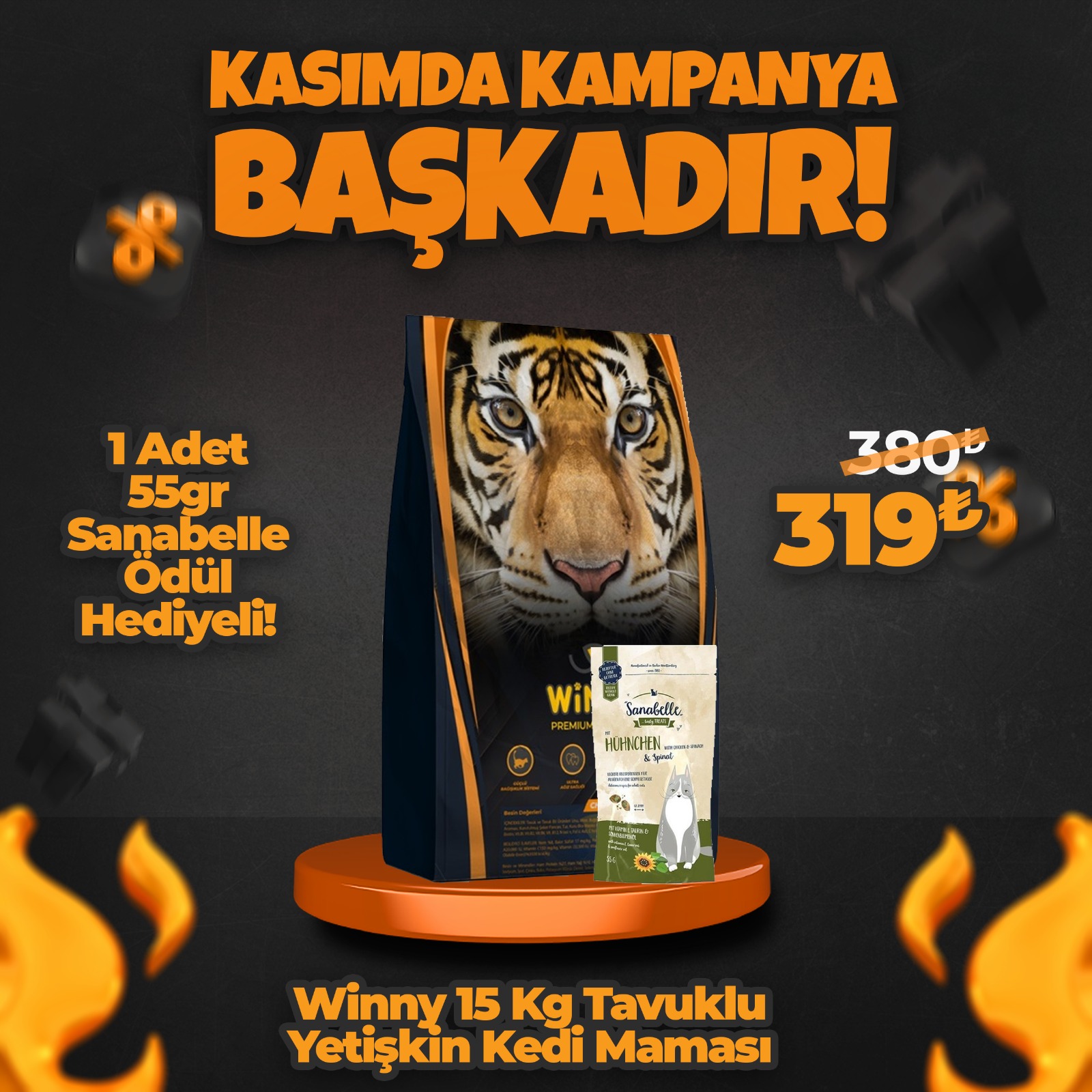 Winny 15 Kg Tavuku Yetişkin Kedi Maması + 1 Adet 55 Gr Sanabelle Ödül Hediyeli