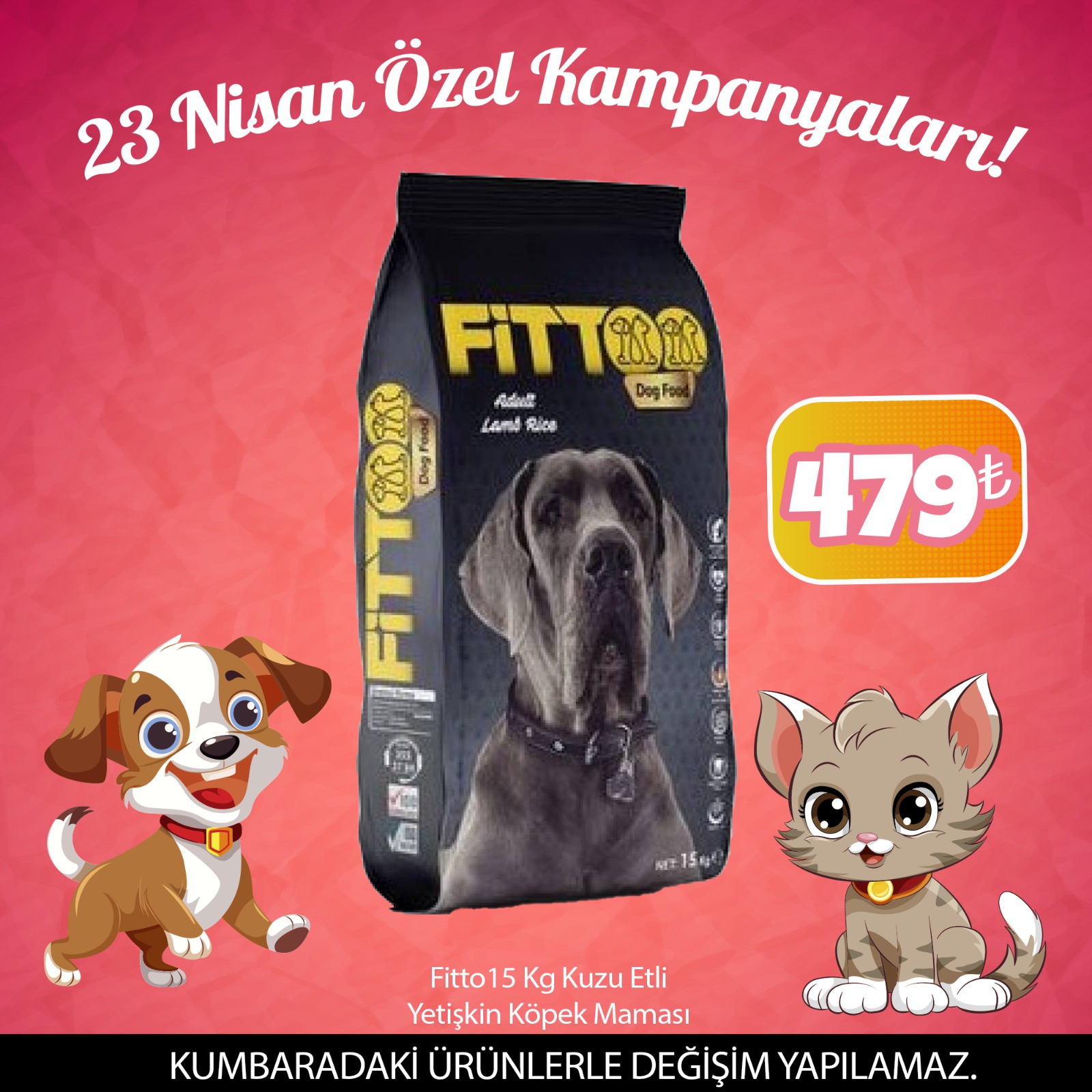 Fitto Kuzu Etli Yetişkin köpek maması 15 Kg (23 Nisan Özel)