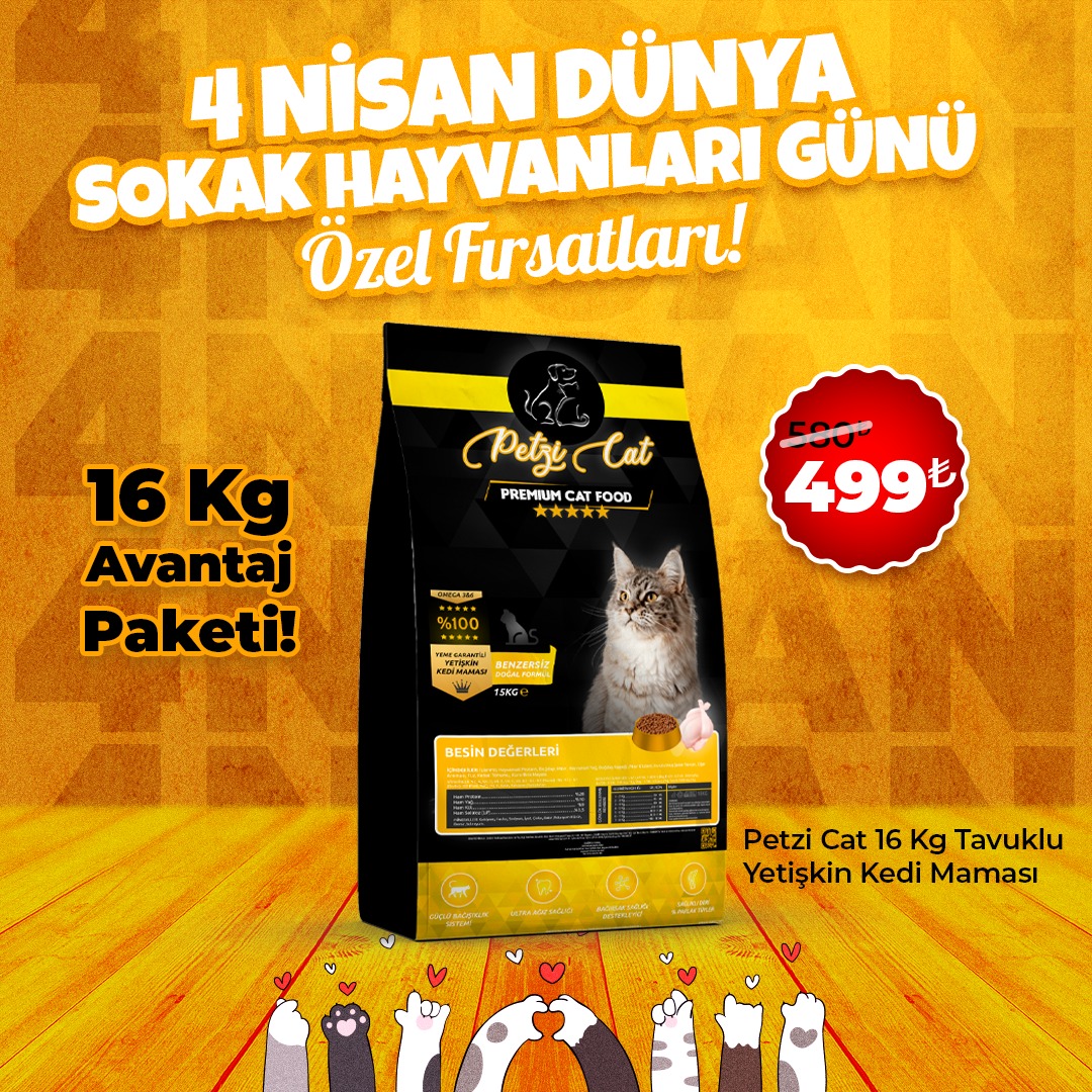 Petzi Cat Premium Tavuklu Yetişkin Kedi Maması 15 Kg + 1 Kg (Avantaj Paketi)