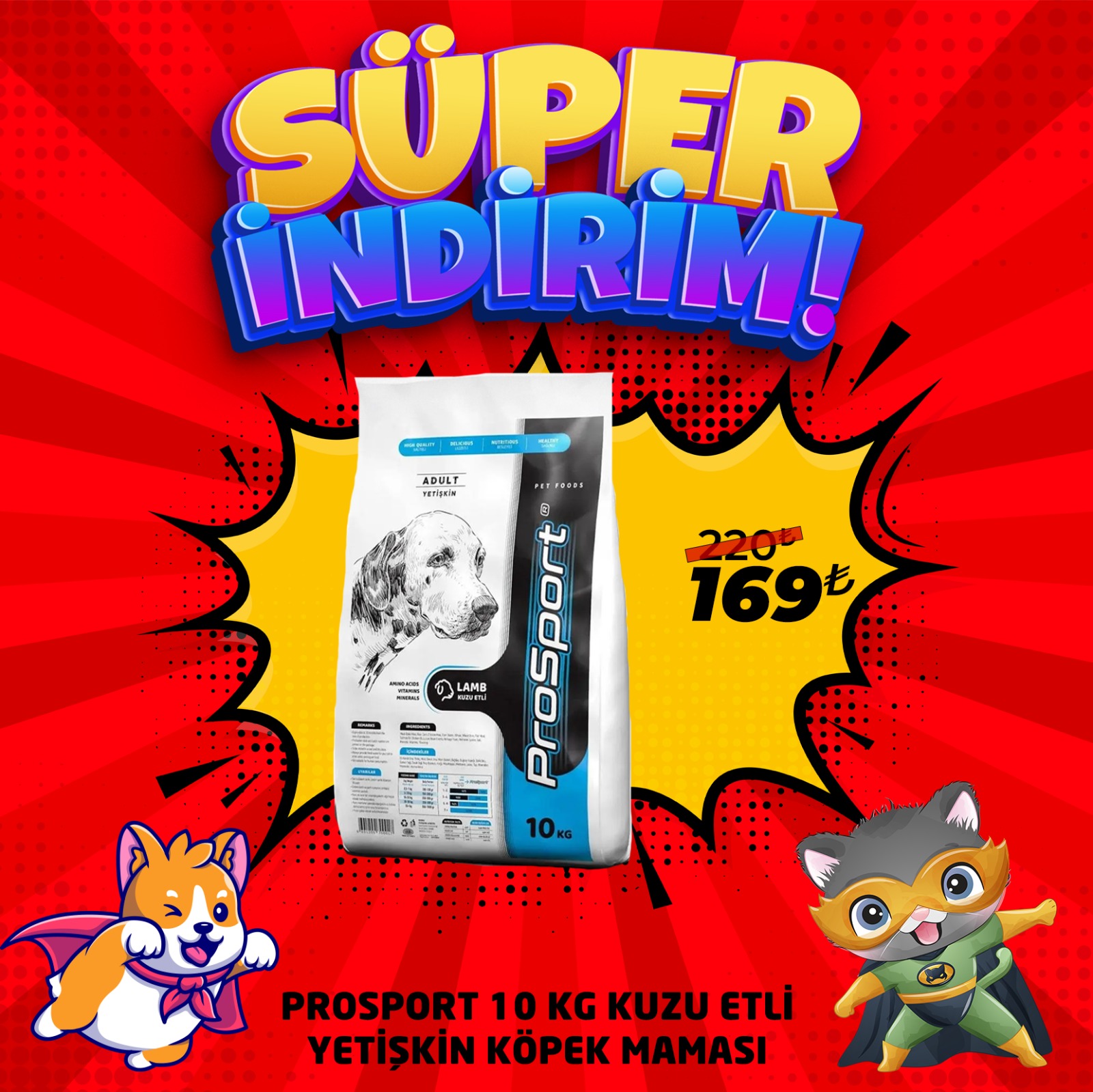 ProSport Kuzu Etli Yetişkin Köpek Maması 10 KG