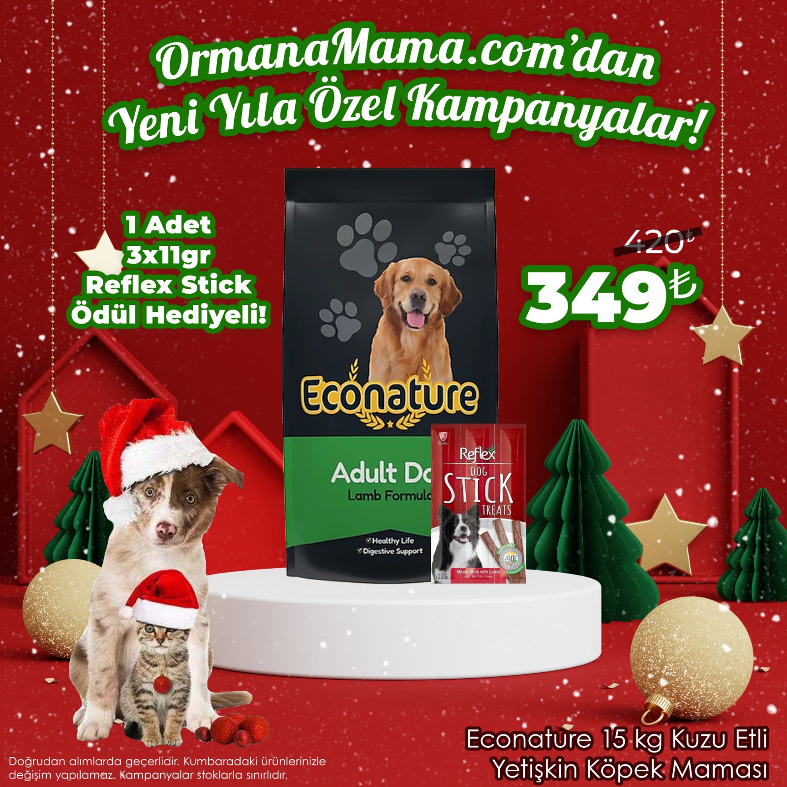Econature Kuzu Etli 15 Kg Yetişkin Köpek Maması + 1 Adet Reflex Stick Ödül Hediye