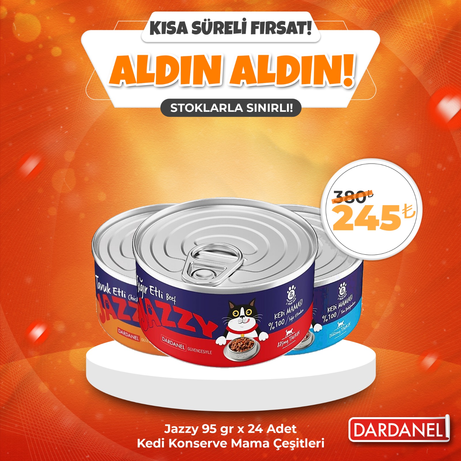 Dardanel Jazzy Kedi Konservesi Çeşitleri 95gr x 24 Adet 