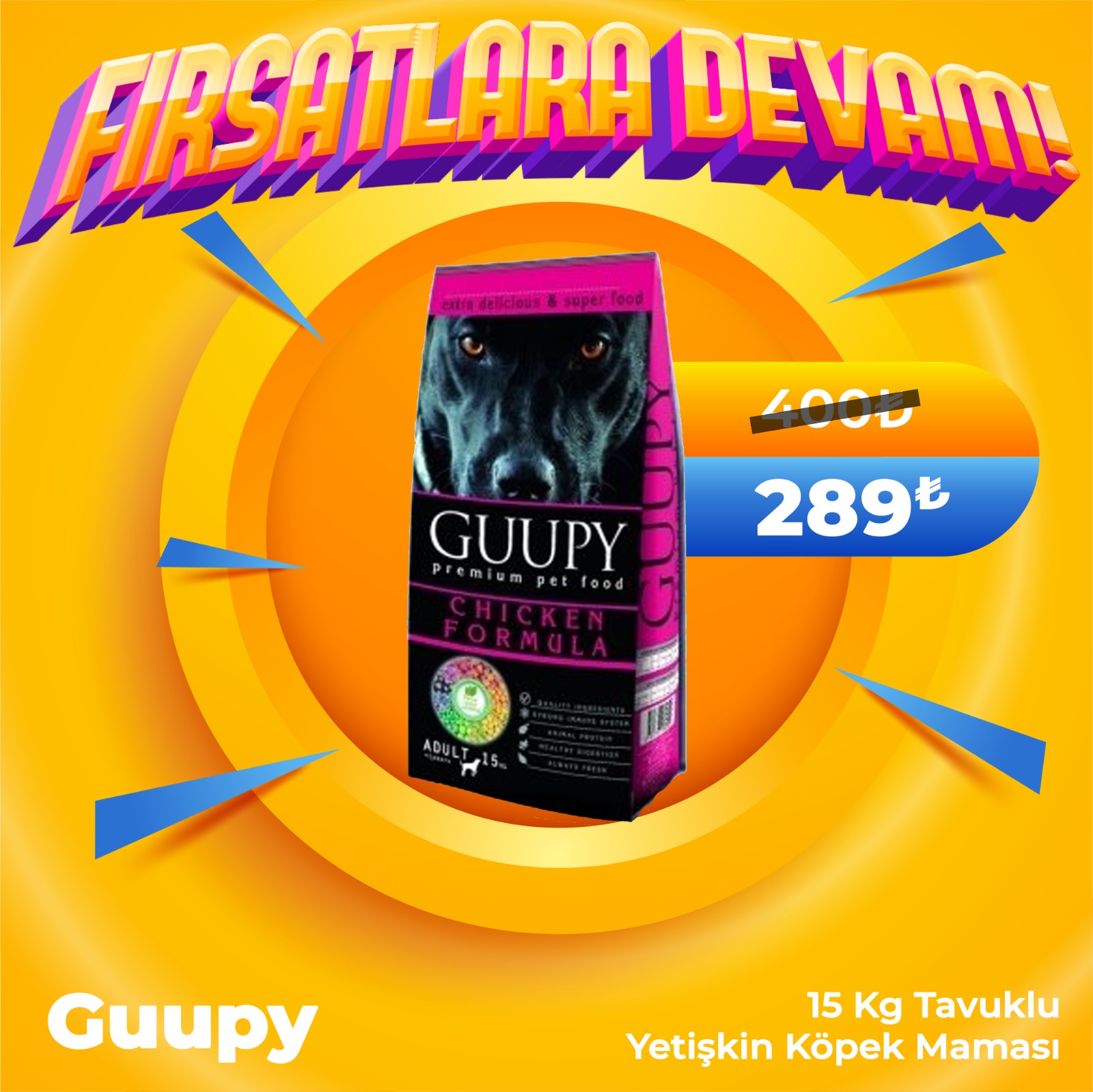 Guupy Tavuklu Yetişkin Köpek Maması 15 Kg